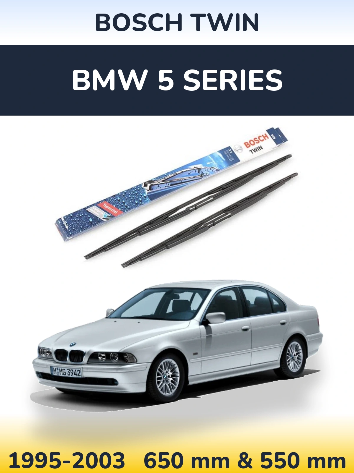 Front wiper blade set BOSCH Twin 650 & 550 mm for BMW 5 Series 1995-2003