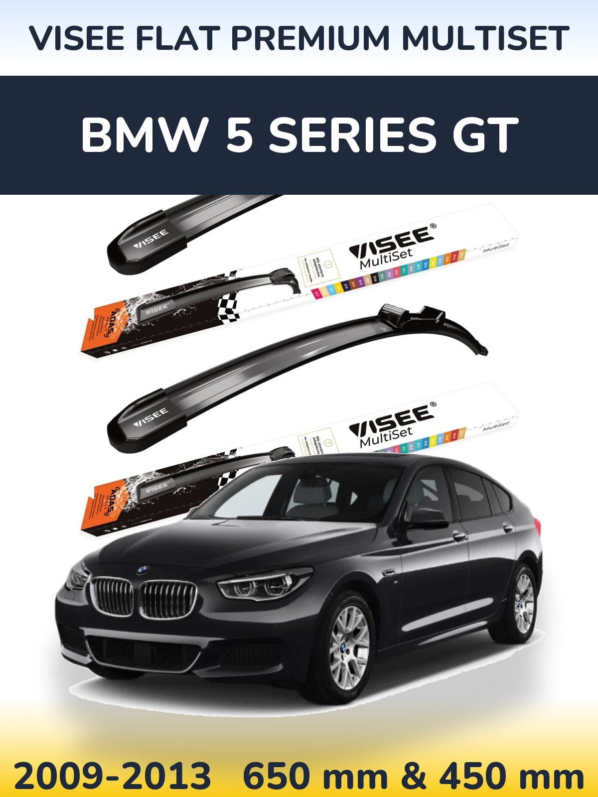 Front wiper blade set VISEE FLAT PREMIUM MultiSet 650 & 450 mm for BMW 5 Series GT 2009-2013