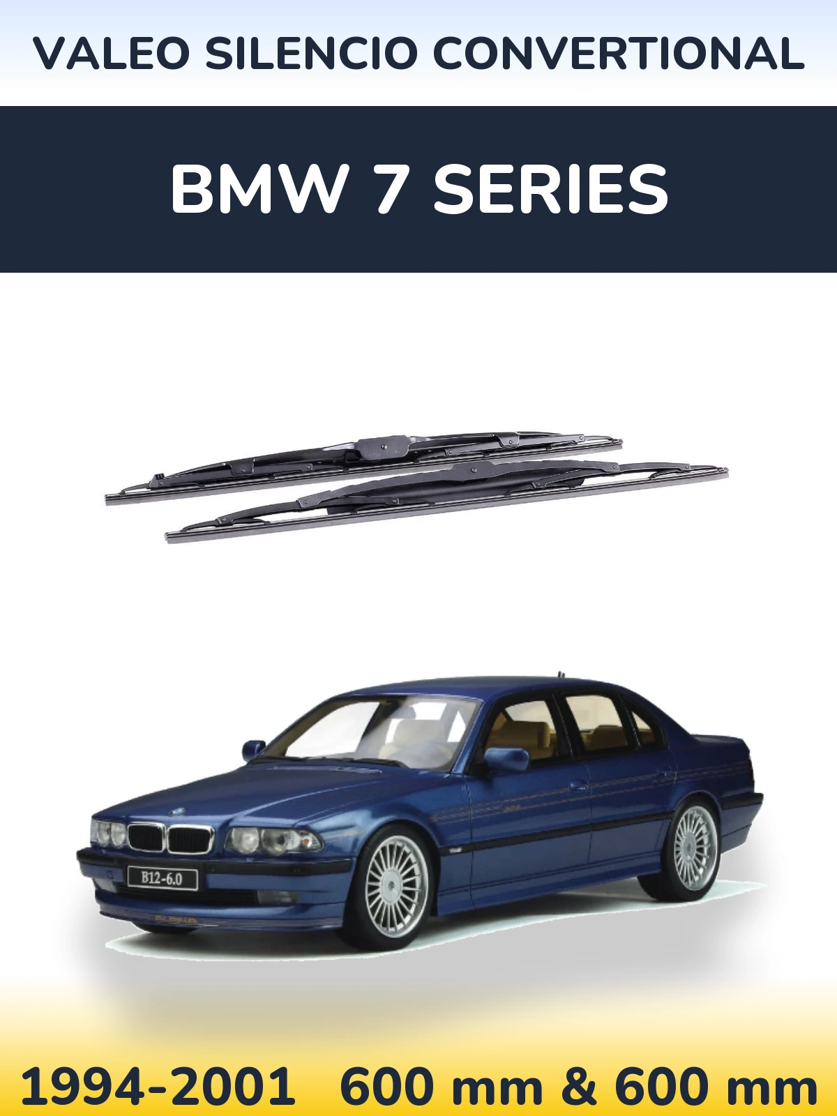 Front wiper blade set Valeo Silencio Convertional 600 & 600 mm for BMW 7 Series 1994-2001