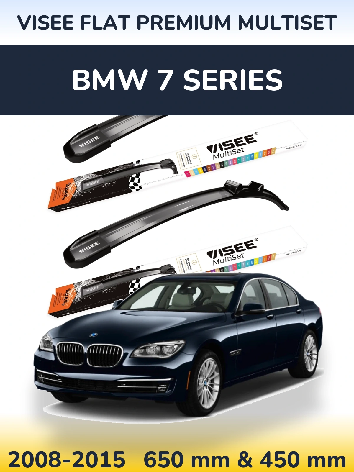 Front wiper blade set VISEE FLAT PREMIUM MultiSet 650 & 450 mm for BMW 7 Series 2008-2015