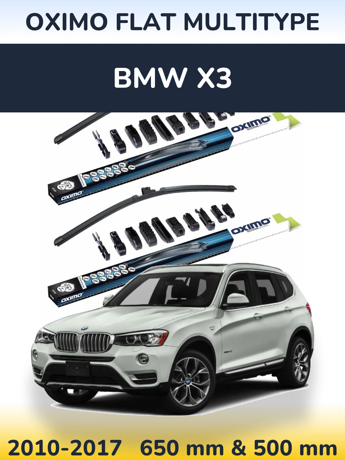 Комплект передних дворников Oximo Flat MultiТипe 650 & 500 мм для BMW X3 2010-2017