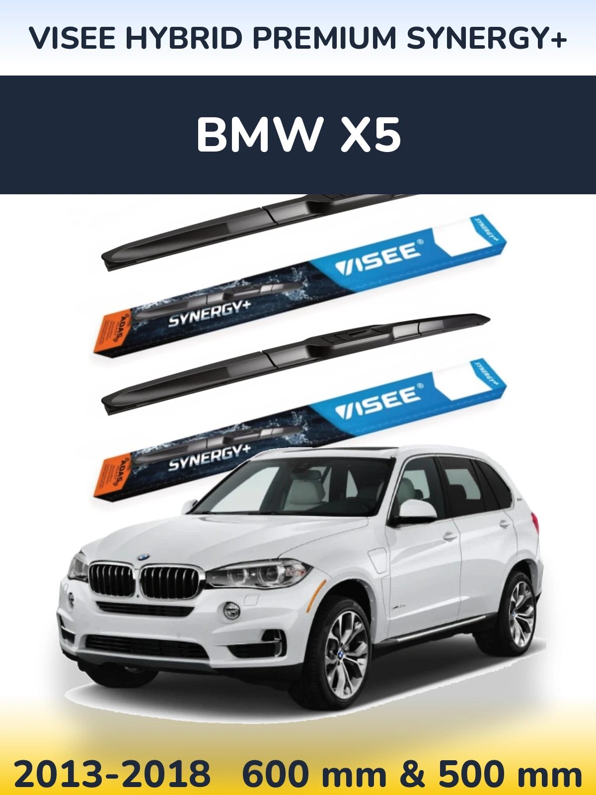 Front wiper blade set VISEE HYBRID PREMIUM SYNERGY+ 600 & 500 mm for BMW X5 2013-2018
