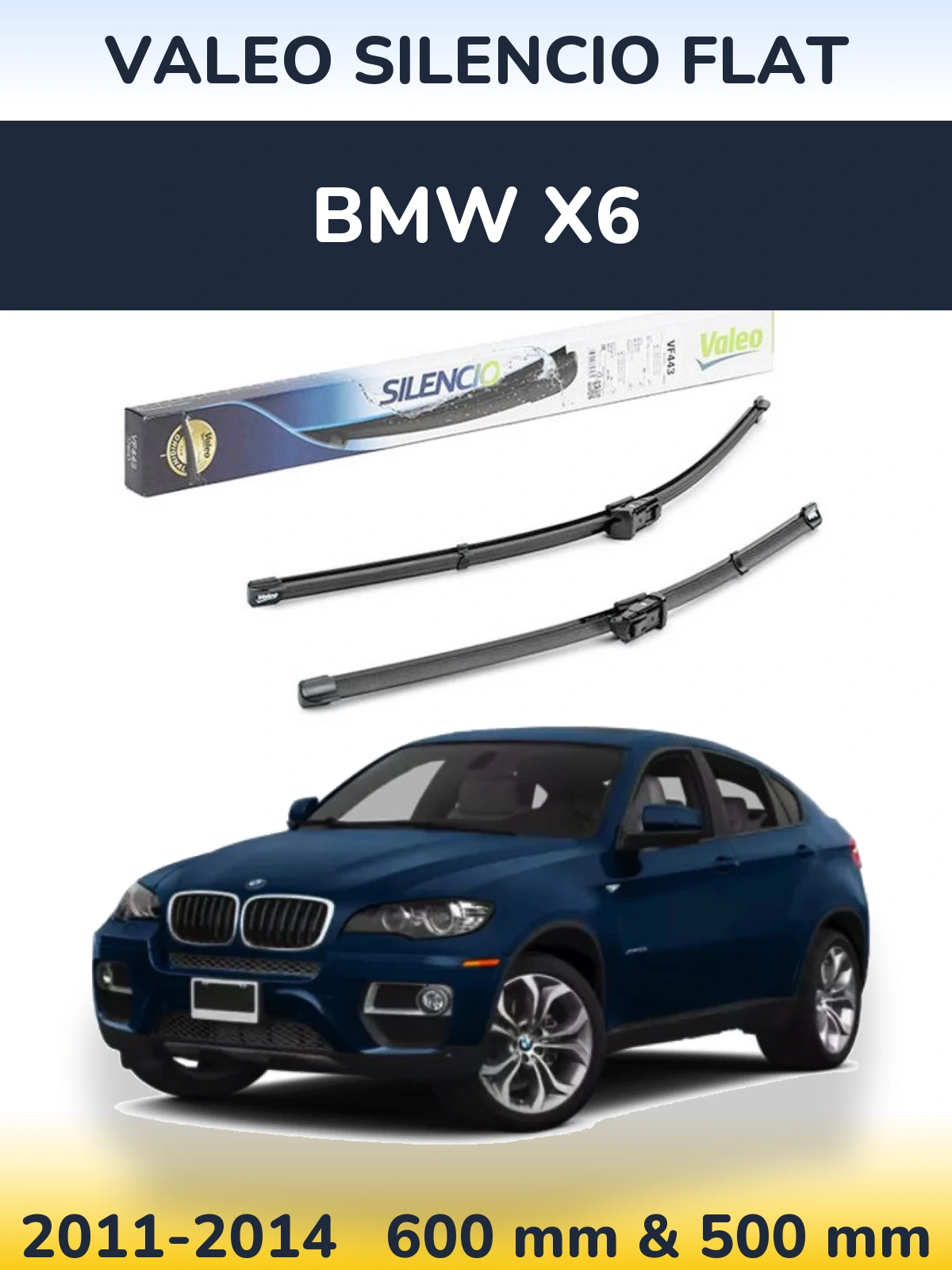 Front wiper blade set Valeo Silencio Flat 600 & 500 mm for BMW X6 2011-2014