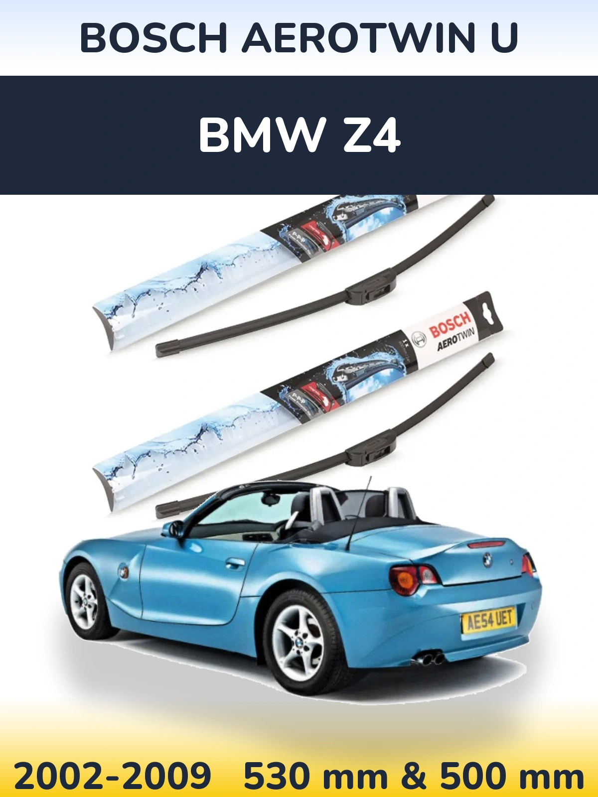 Комплект передніх щіток BOSCH AeroTwin U 530 & 500 мм для BMW Z4 2002-2009