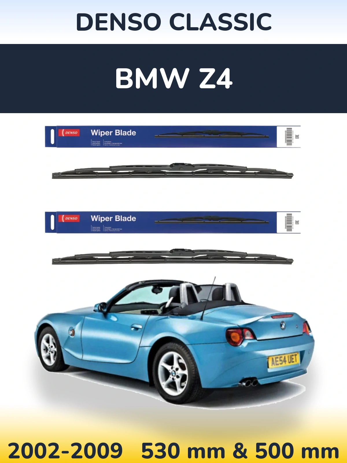 Front wiper blade set Denso Classic 530 & 500 mm for BMW Z4 2002-2009