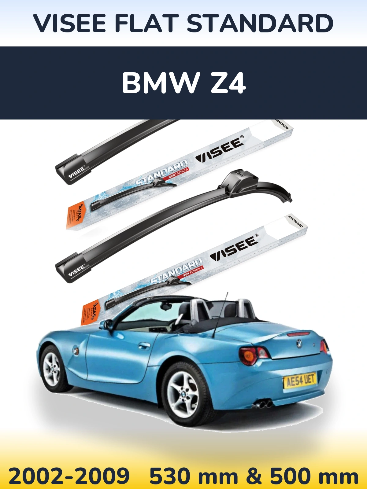 Front wiper blade set VISEE FLAT STANDARD 530 & 500 mm for BMW Z4 2002-2009