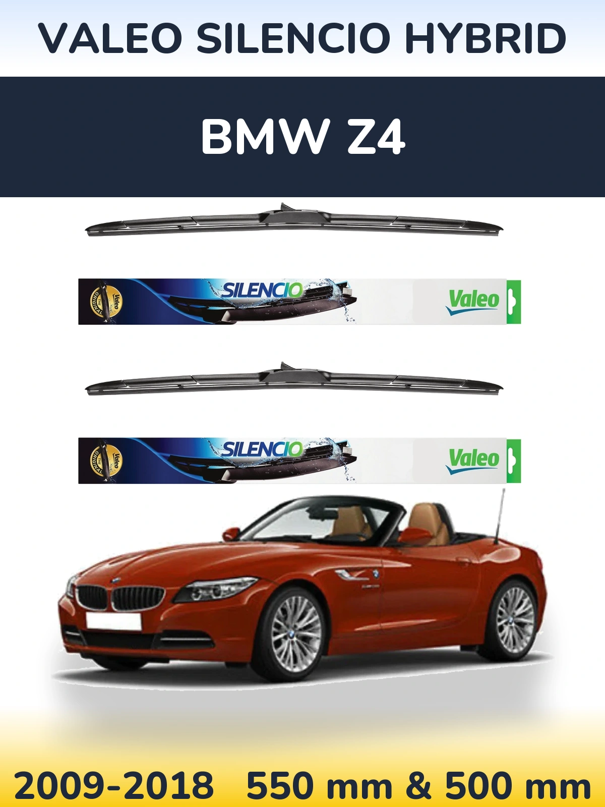 Комплект передних дворников Valeo Silencio Hybrid 550 & 500 мм для BMW Z4 2009-2018