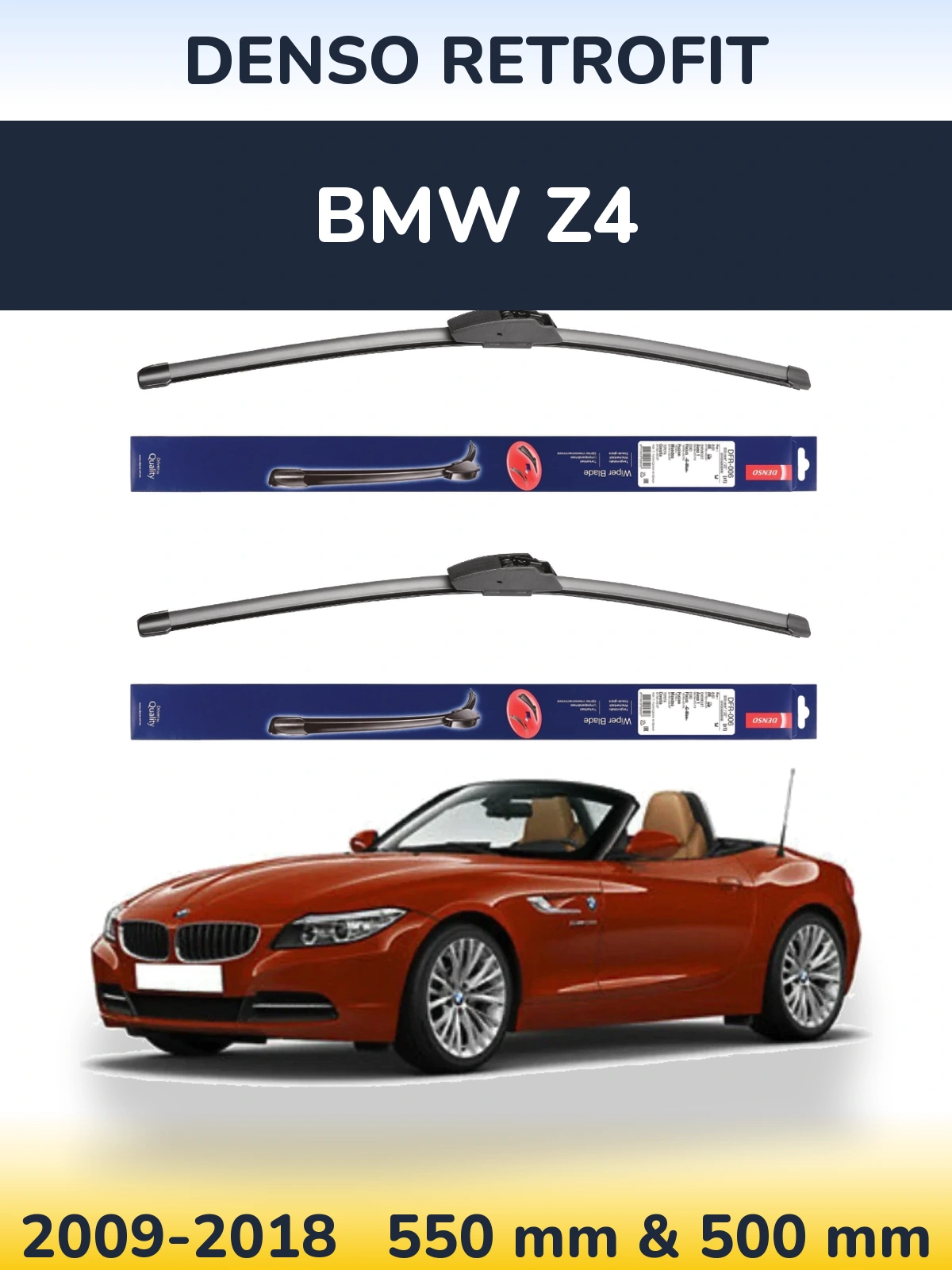 Комплект передніх щіток Denso Retrofit 550 & 500 мм для BMW Z4 2009-2018