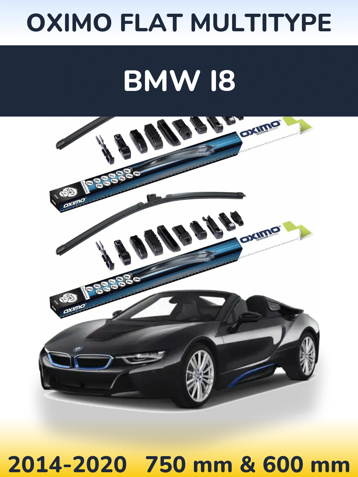 Комплект передних дворников Oximo Flat MultiТипe 750 & 600 мм для BMW i8 2014-2020