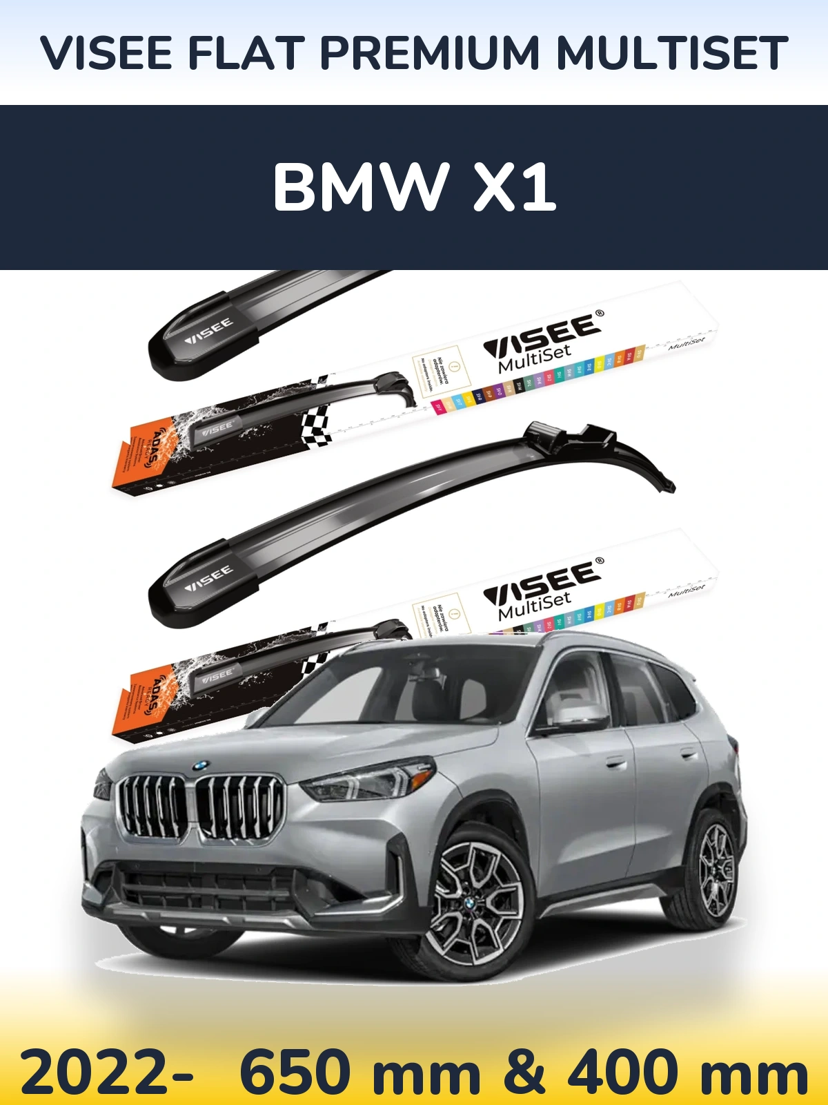 Front wiper blade set VISEE FLAT PREMIUM MultiSet 650 & 400 mm for BMW X1 2022-2026