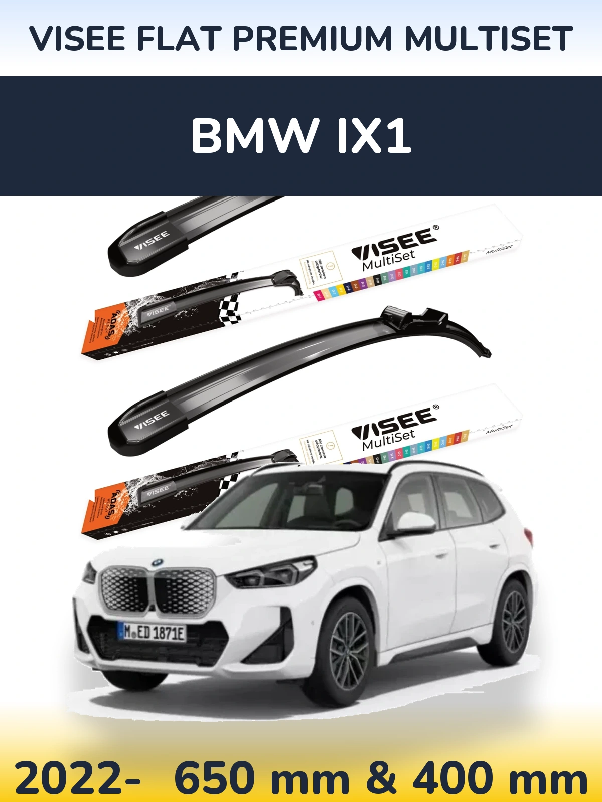 Front wiper blade set VISEE FLAT PREMIUM MultiSet 650 & 400 mm for BMW iX1 2022-2026