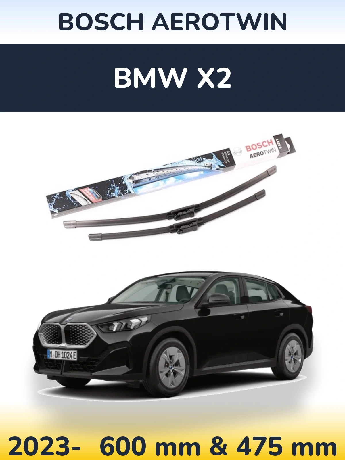 Комплект передніх щіток BOSCH AeroTwin 600 & 475 мм для BMW X2 2023-2026