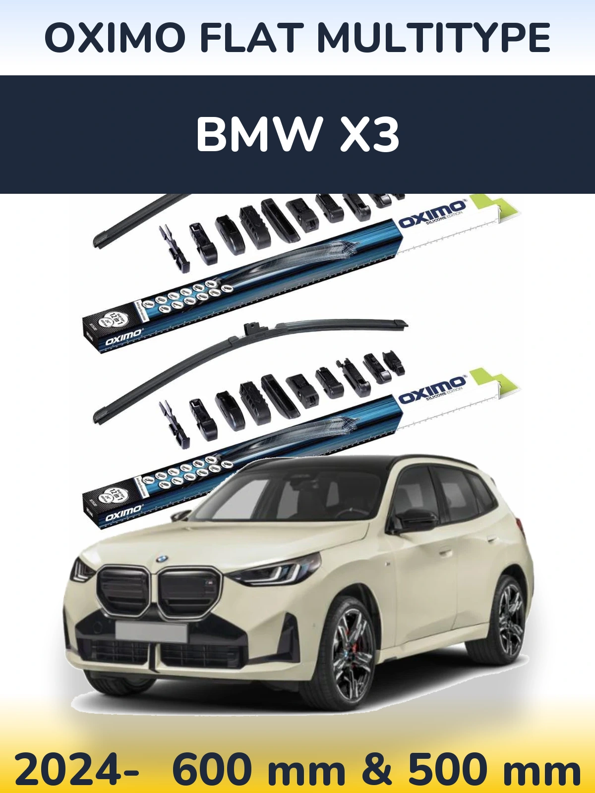 Front wiper blade set Oximo Flat MultiTipse 600 & 500 mm for BMW X3 2024-2026