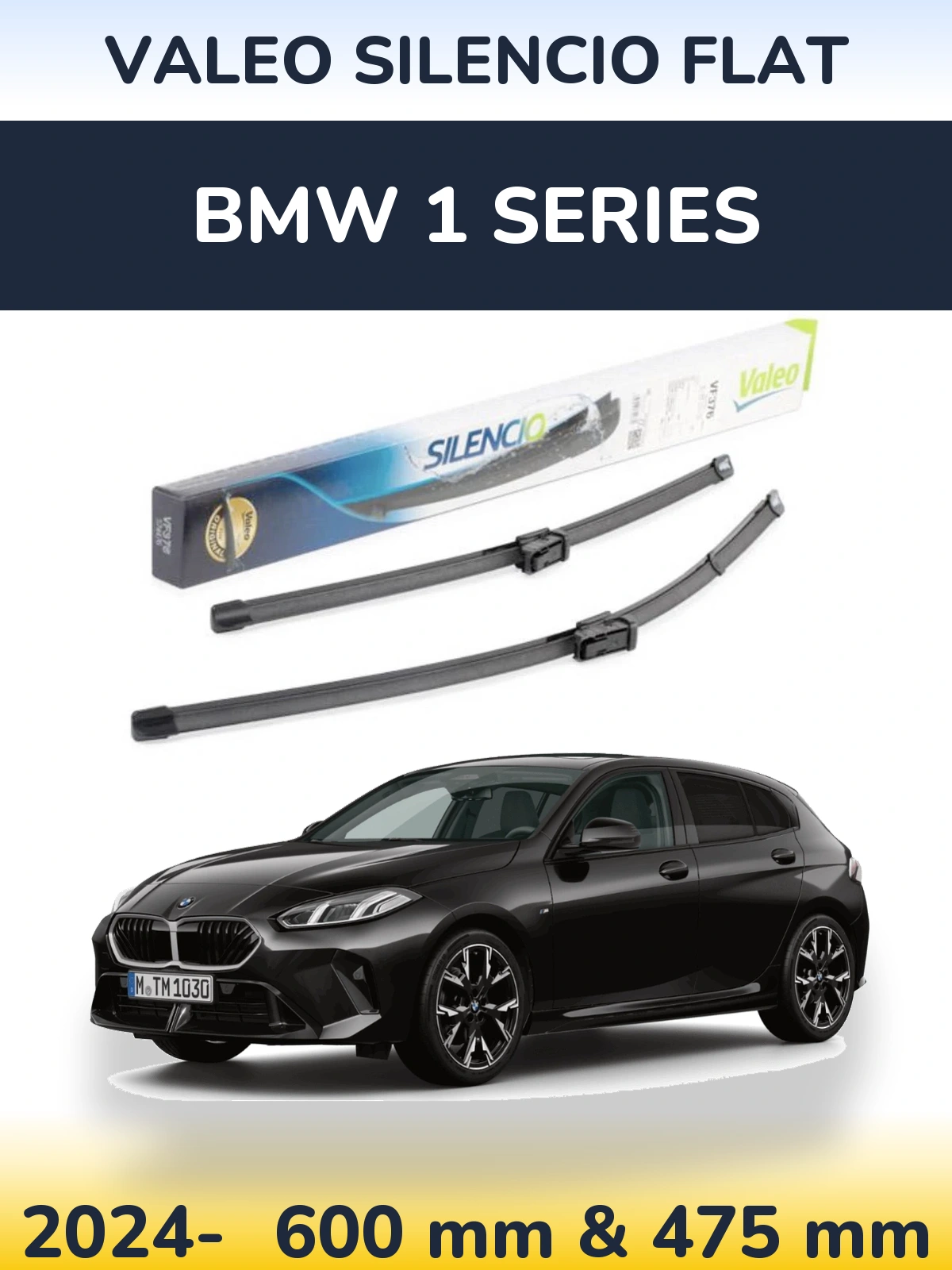 Front wiper blade set Valeo Silencio Flat 600 & 475 mm for BMW 1 Series 2024-2026