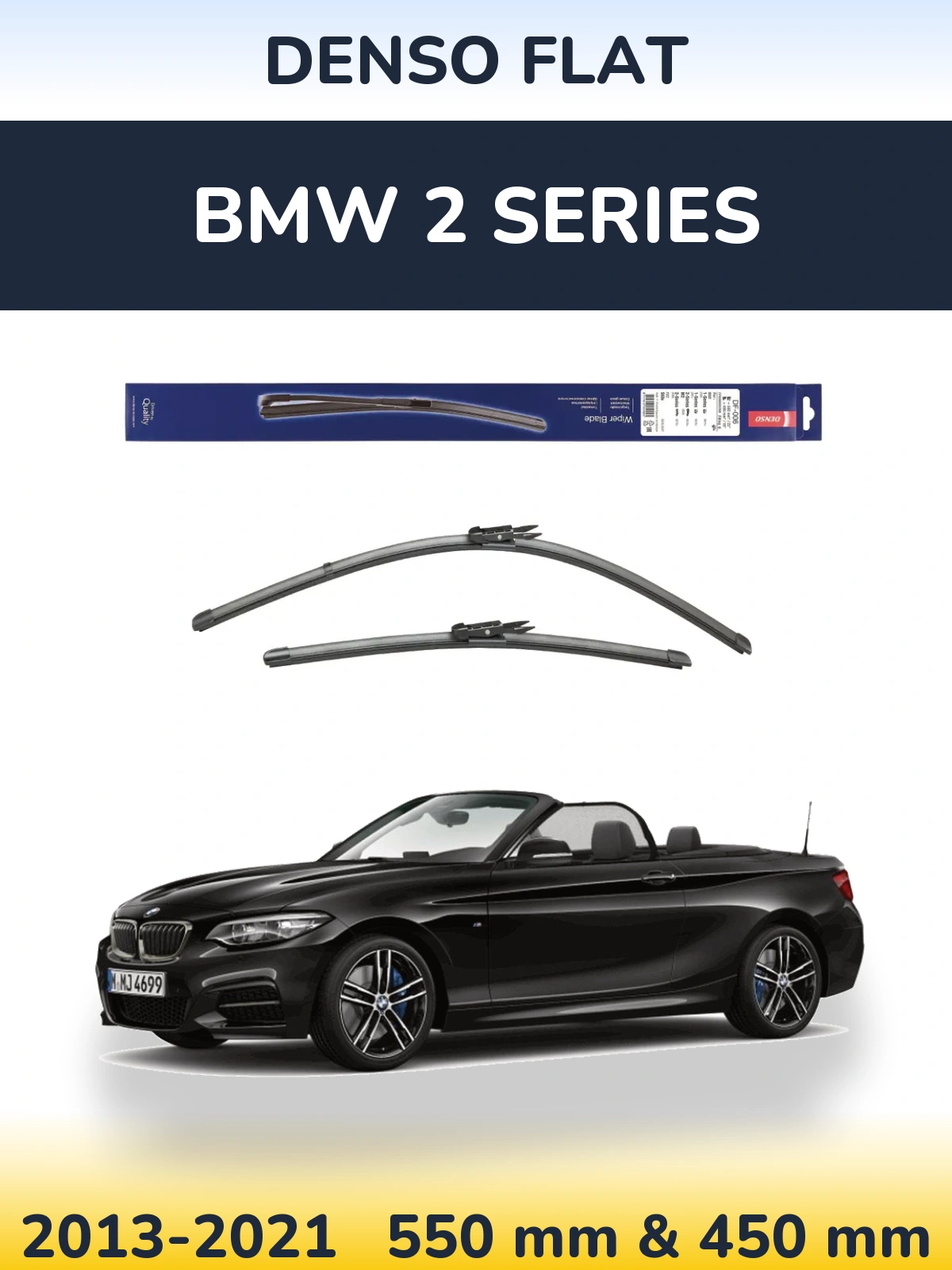 Front wiper blade set Denso Flat 550 & 450 mm for BMW 2 Series 2013-2021