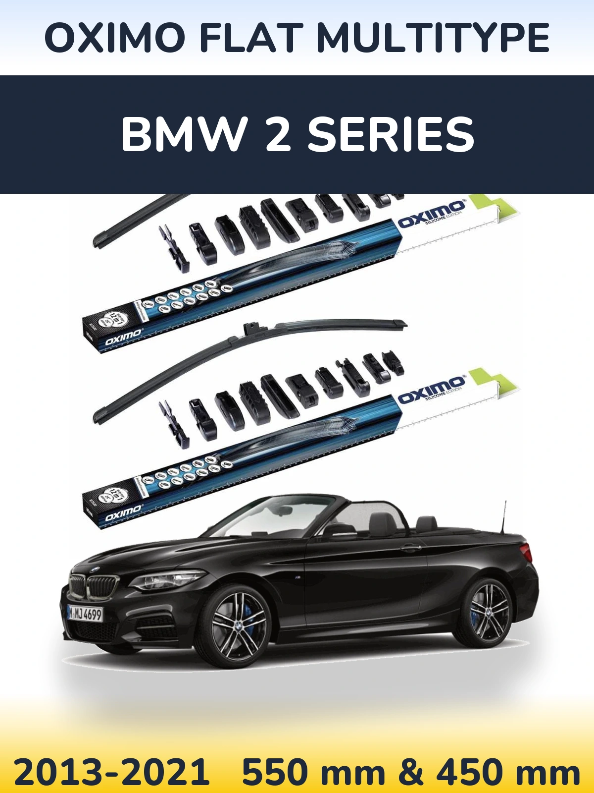 Front wiper blade set Oximo Flat MultiTipse 550 & 450 mm for BMW 2 Series 2013-2021