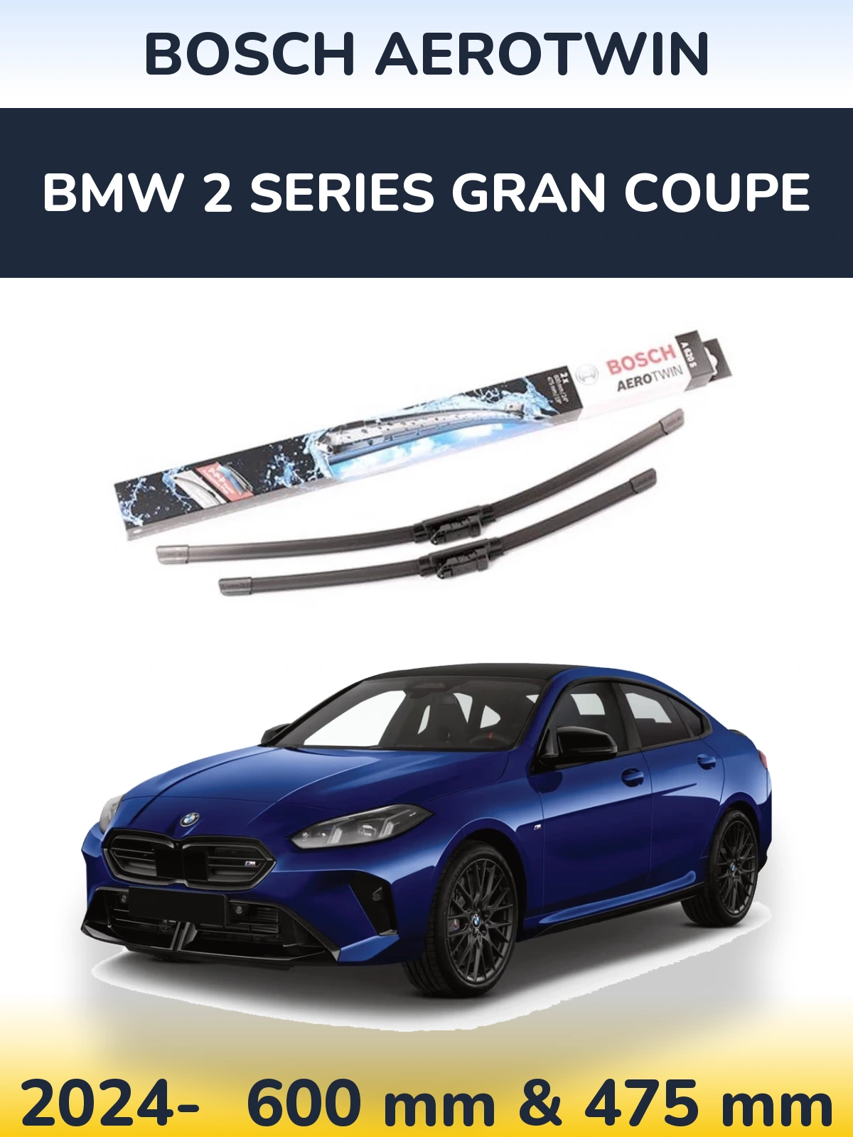Front wiper blade set BOSCH AeroTwin 600 & 475 mm for BMW 2 Series Gran Coupe 2024-2026