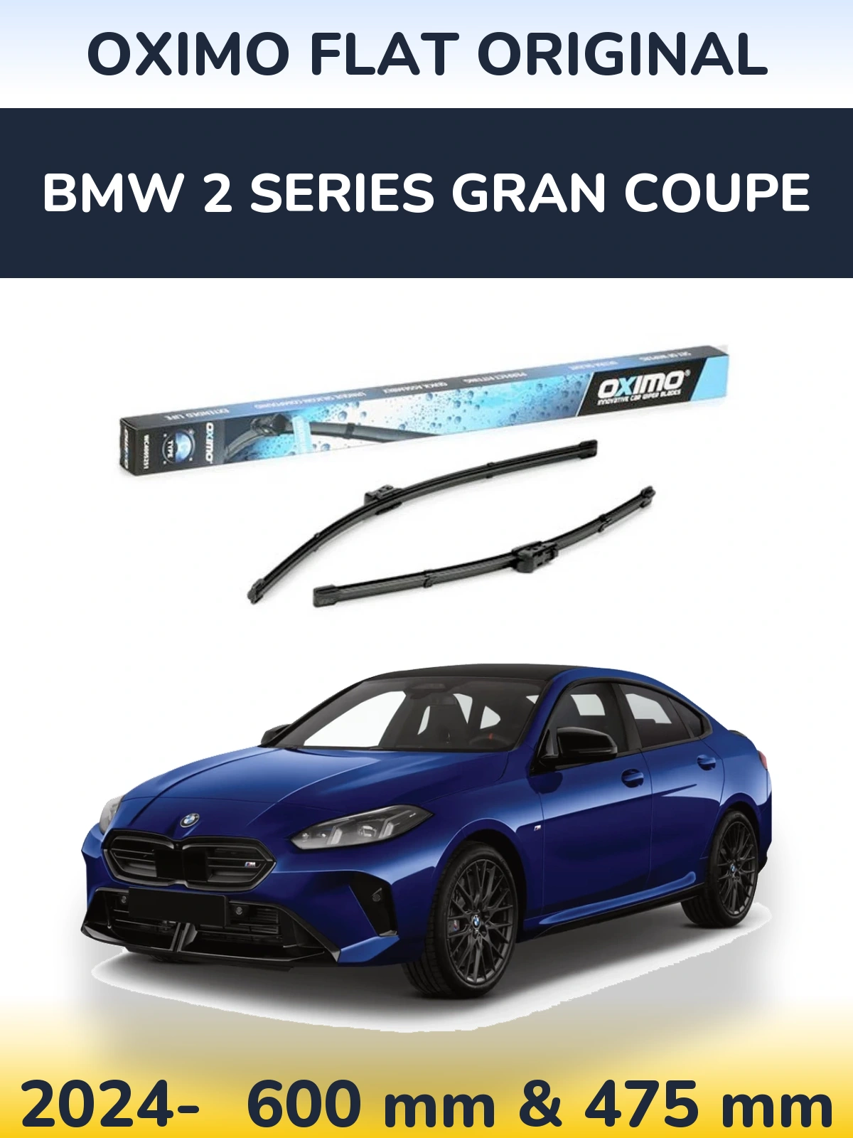 Front wiper blade set Oximo Flat Original 600 & 475 mm for BMW 2 Series Gran Coupe 2024-2026