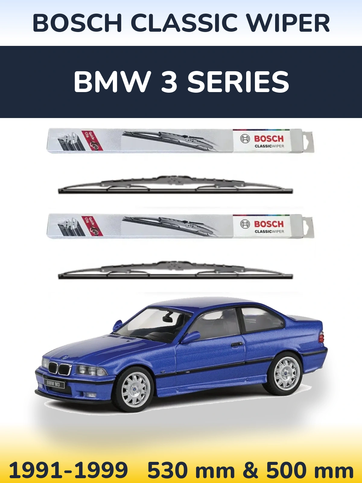 Комплект передних дворников BOSCH Classic Wiper 530 & 500 мм для BMW 3 Series 1991-1999