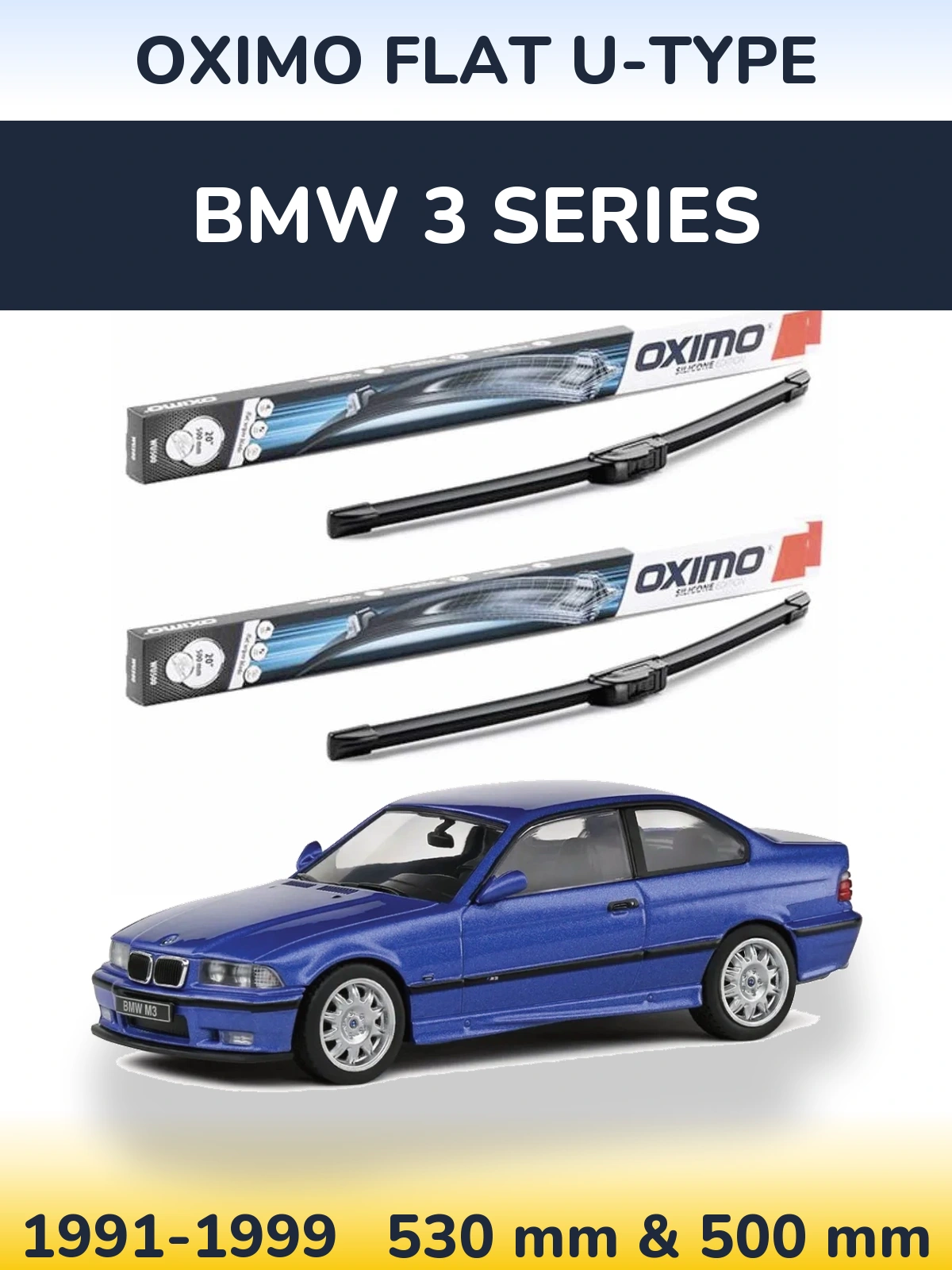 Комплект передних дворников Oximo Flat U-type 530 & 500 мм для BMW 3 Series 1991-1999