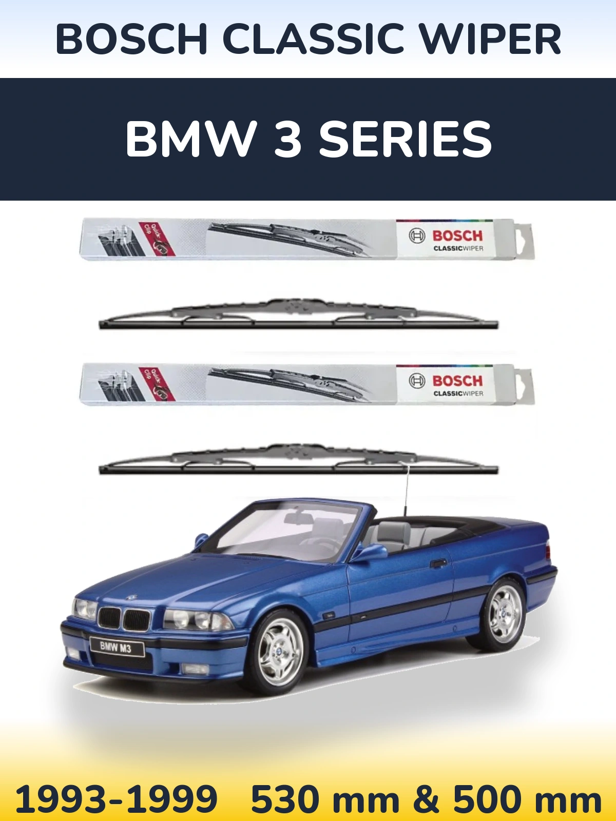 Front wiper blade set BOSCH Classic Wiper 530 & 500 mm for BMW 3 Series 1993-1999