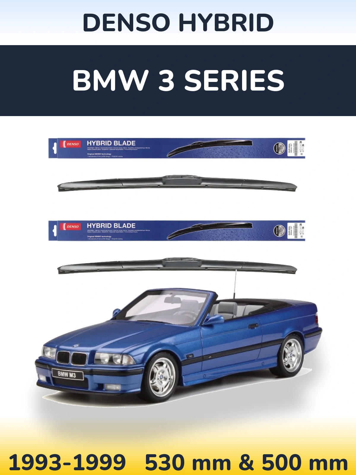Front wiper blade set Denso Hybrid 530 & 500 mm for BMW 3 Series 1993-1999