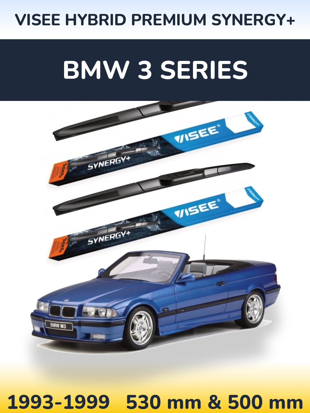 Front wiper blade set VISEE HYBRID PREMIUM SYNERGY+ 530 & 500 mm for BMW 3 Series 1993-1999