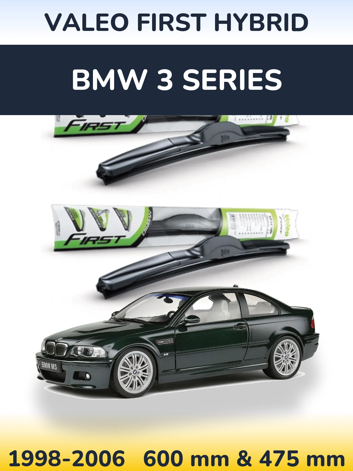 Front wiper blade set Valeo First Hybrid 600 & 475 mm for BMW 3 Series 1998-2006