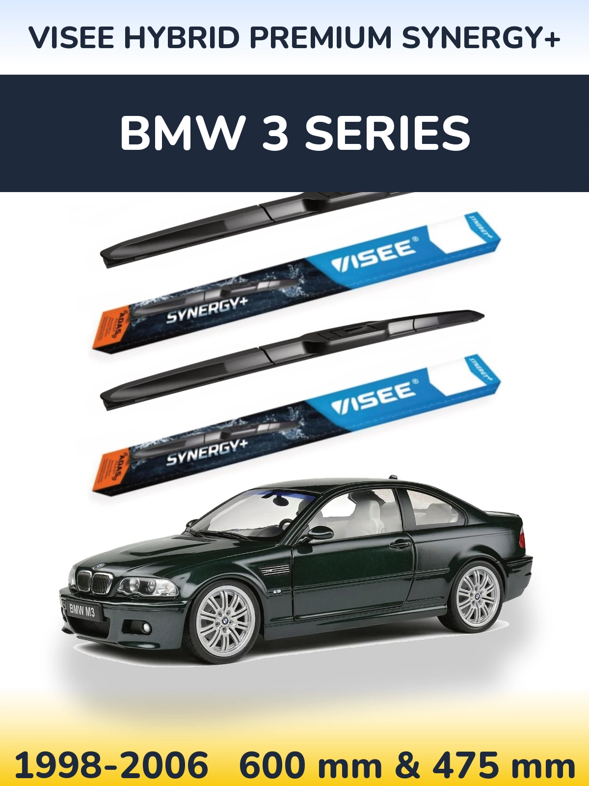 Комплект передних дворников VISEE HYBRID PREMIUM SYNERGY+ 600 & 475 мм для BMW 3 Series 1998-2006