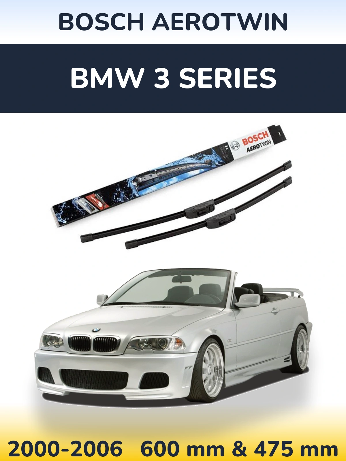 Комплект передніх щіток BOSCH AeroTwin 600 & 475 мм для BMW 3 Series 2000-2006