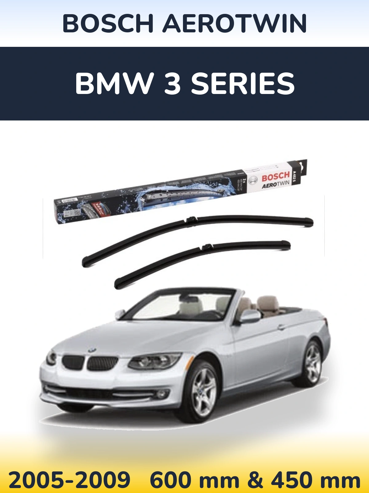 Front wiper blade set BOSCH AeroTwin 600 & 450 mm for BMW 3 Series 2005-2009
