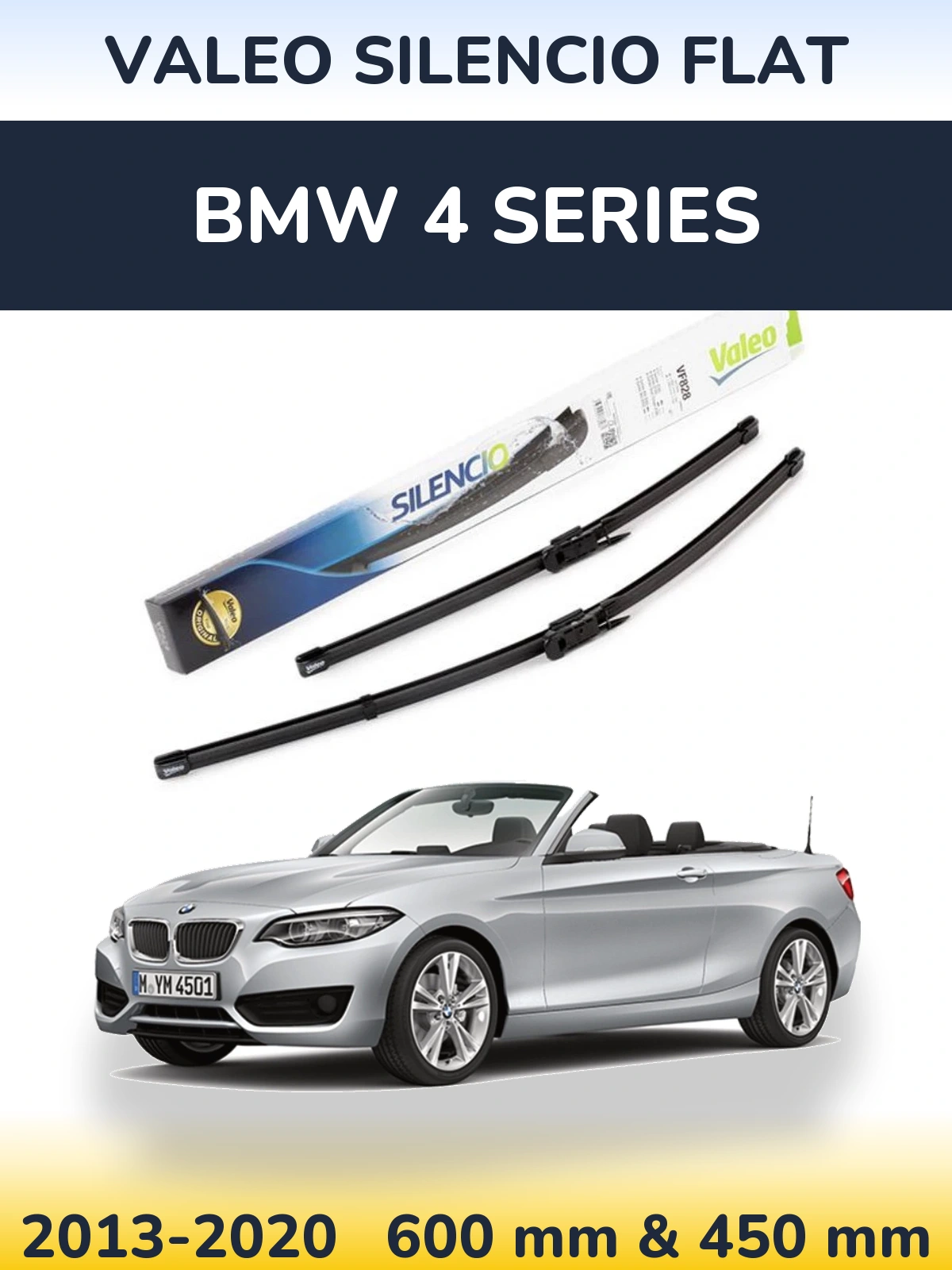 Front wiper blade set Valeo Silencio Flat 600 & 450 mm for BMW 4 Series 2013-2020