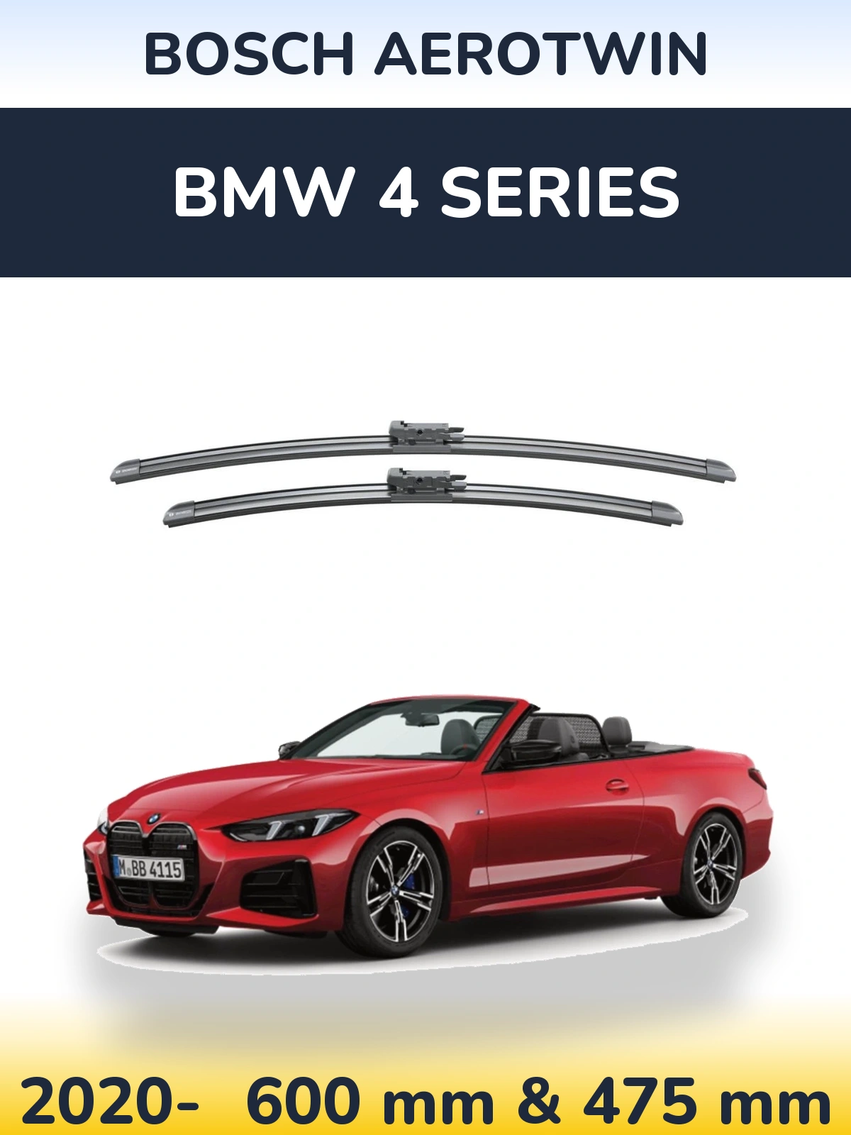 Front wiper blade set BOSCH AeroTwin 600 & 475 mm for BMW 4 Series 2020-2026