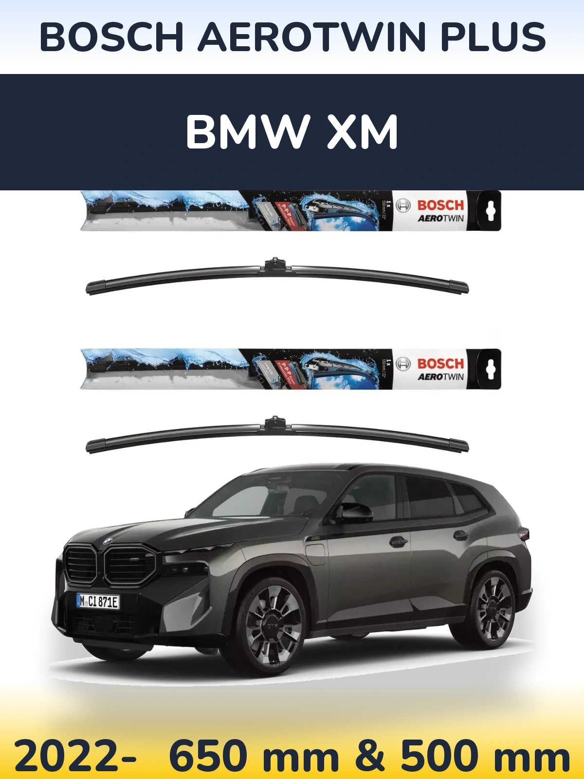Front wiper blade set BOSCH AeroTwin Plus 650 & 500 mm for BMW XM 2022-2026