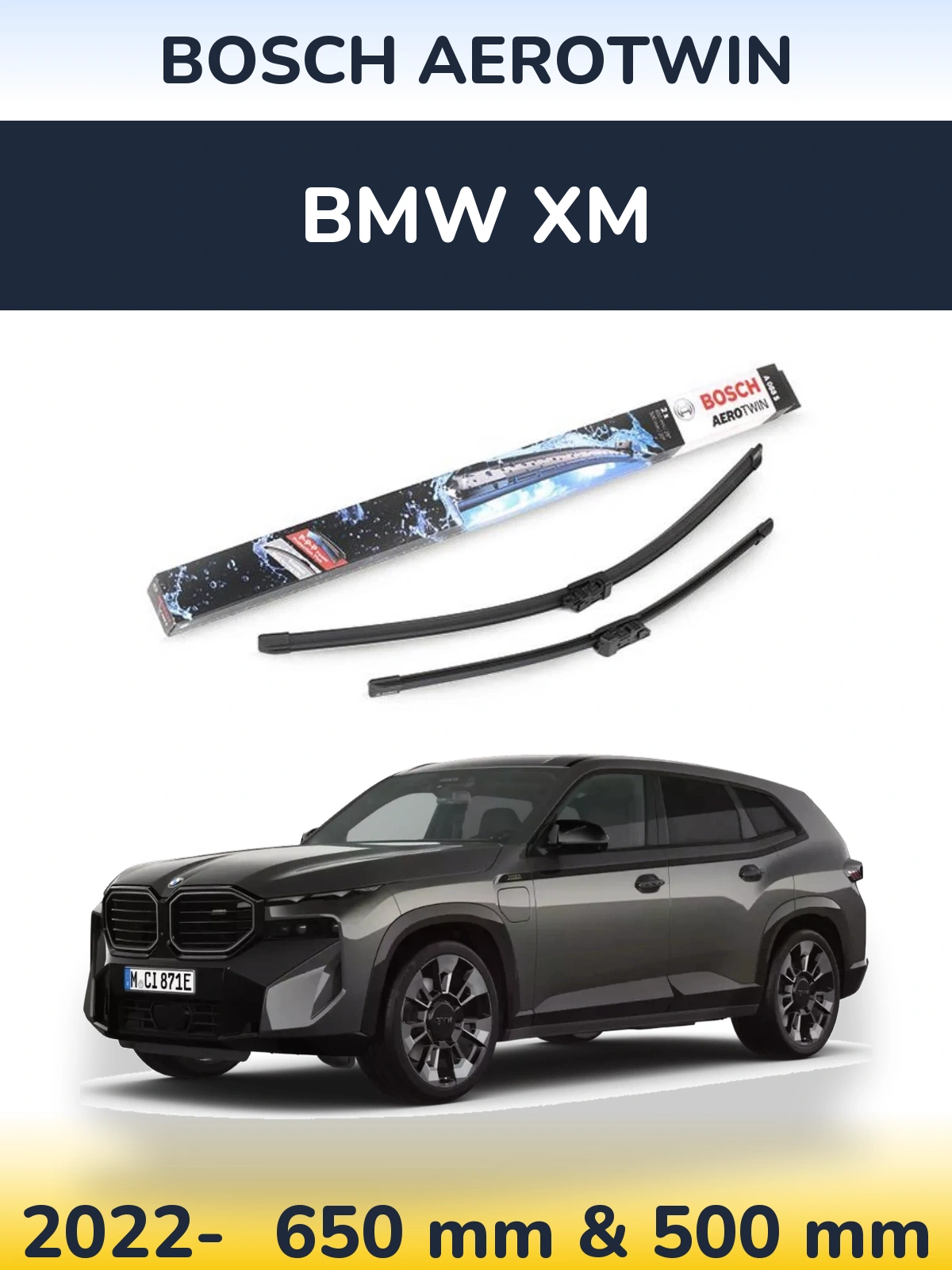 Комплект передніх щіток BOSCH AeroTwin 650 & 500 мм для BMW XM 2022-2026