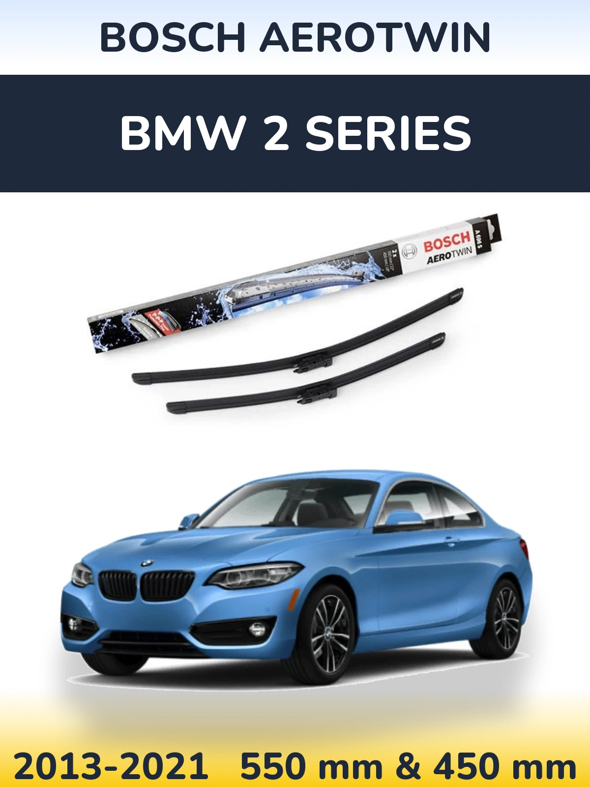Front wiper blade set BOSCH AeroTwin 550 & 450 mm for BMW 2 Series 2013-2021