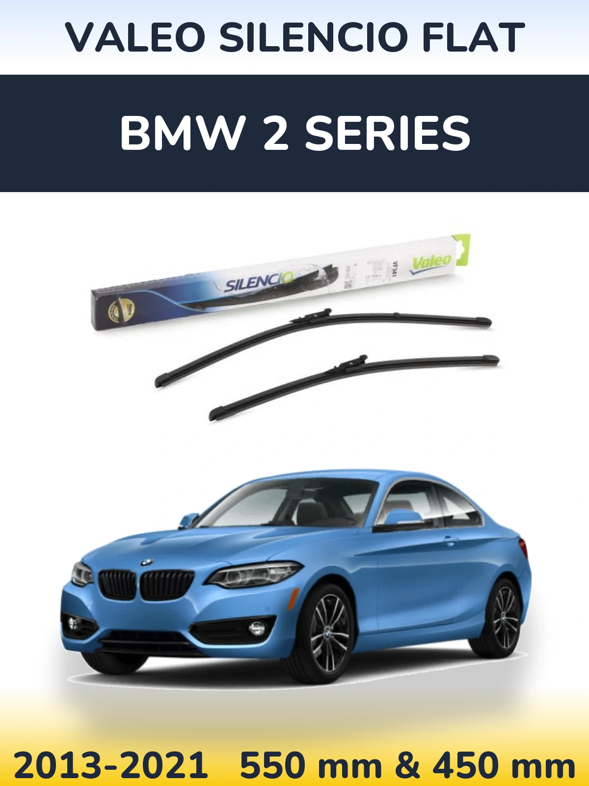 Front wiper blade set Valeo Silencio Flat 550 & 450 mm for BMW 2 Series 2013-2021