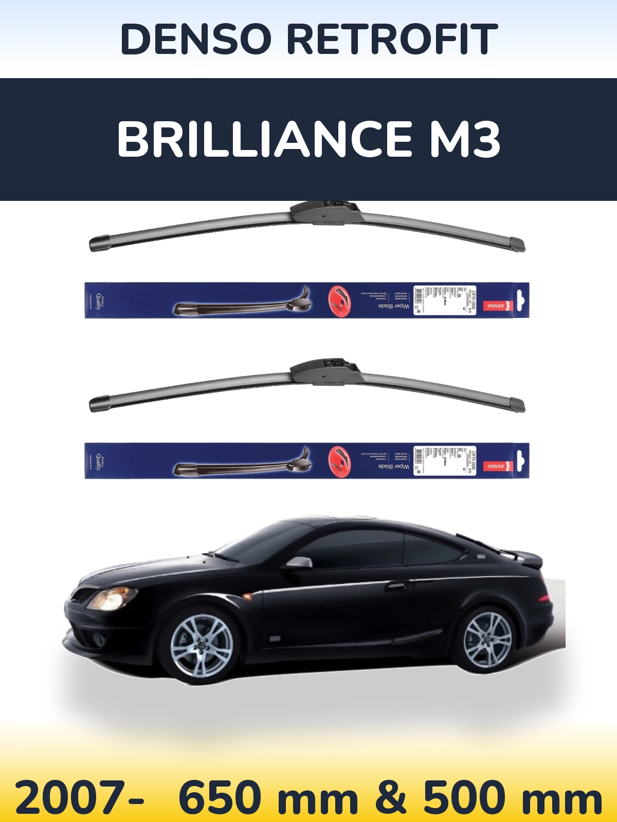 Комплект передних дворников Denso Retrofit 650 & 500 мм для Brilliance M3 2007-2026