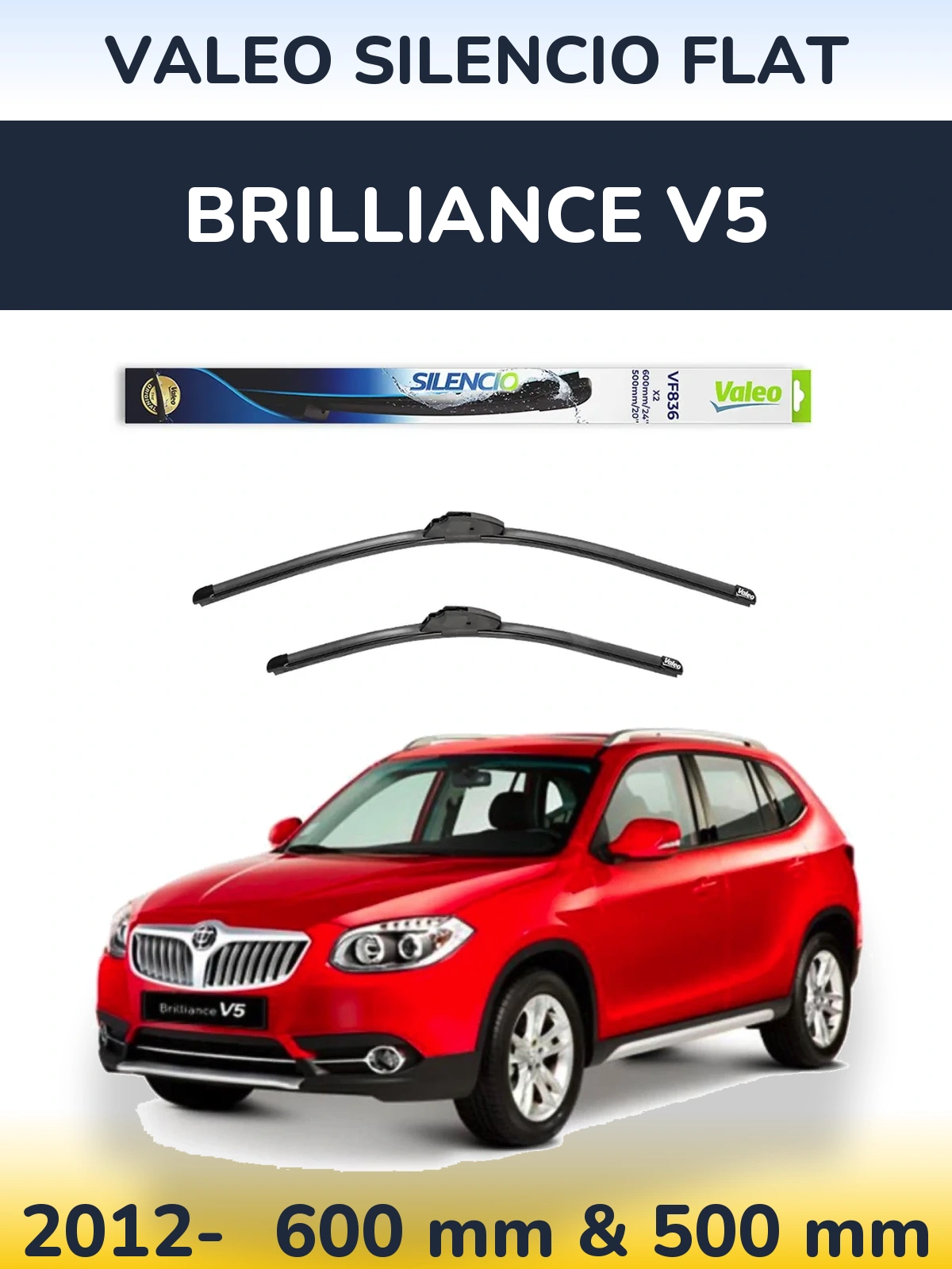 Front wiper blade set Valeo Silencio Flat 600 & 500 mm for Brilliance V5 2012-2026