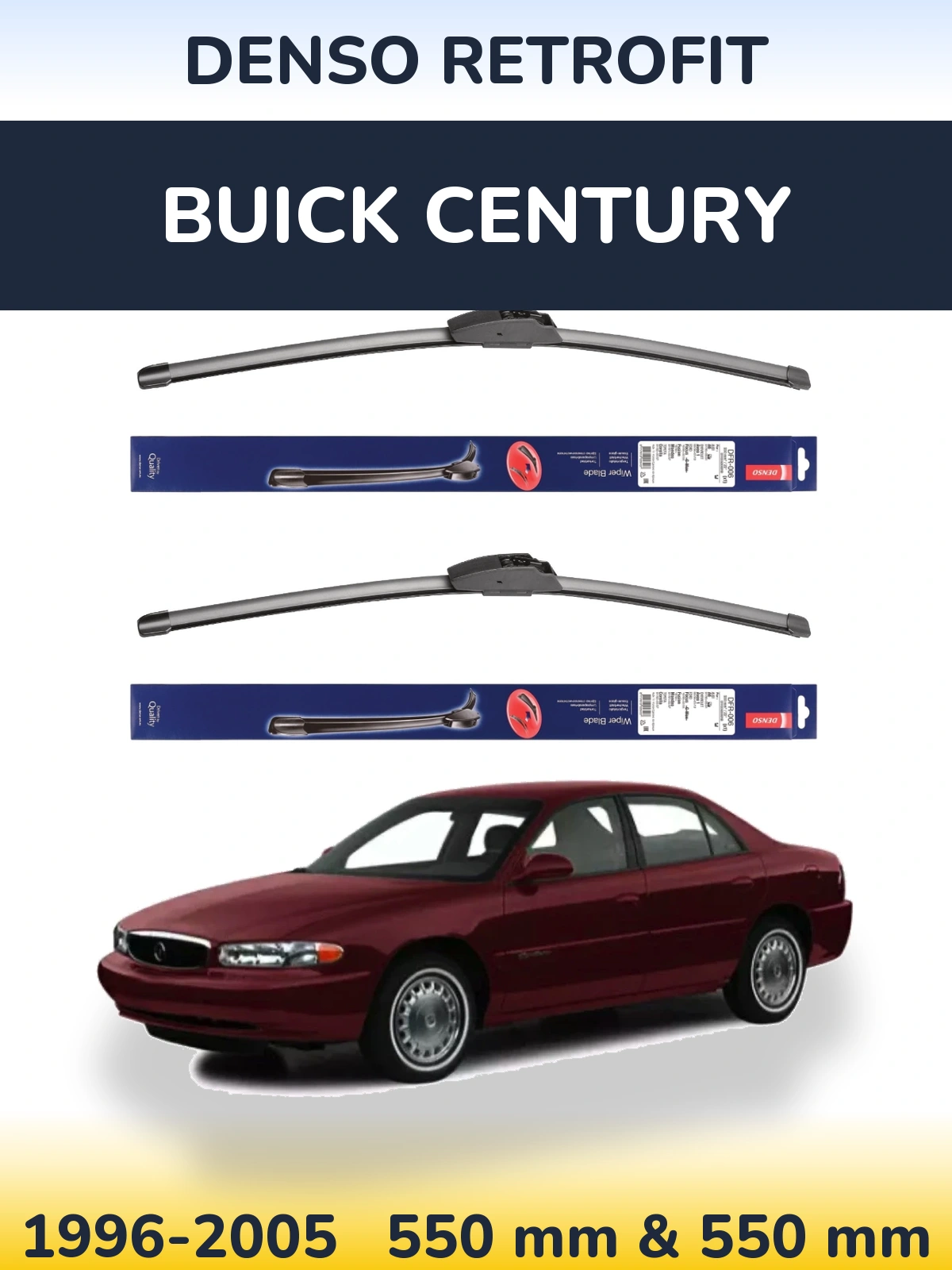 Front wiper blade set Denso Retrofit 550 & 550 mm for Buick Century 1996-2005