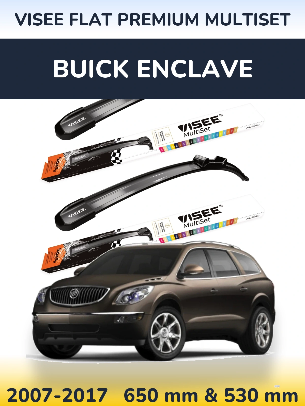 Комплект передних дворников VISEE FLAT PREMIUM MultiSet 650 & 530 мм для Buick Enclave 2007-2017
