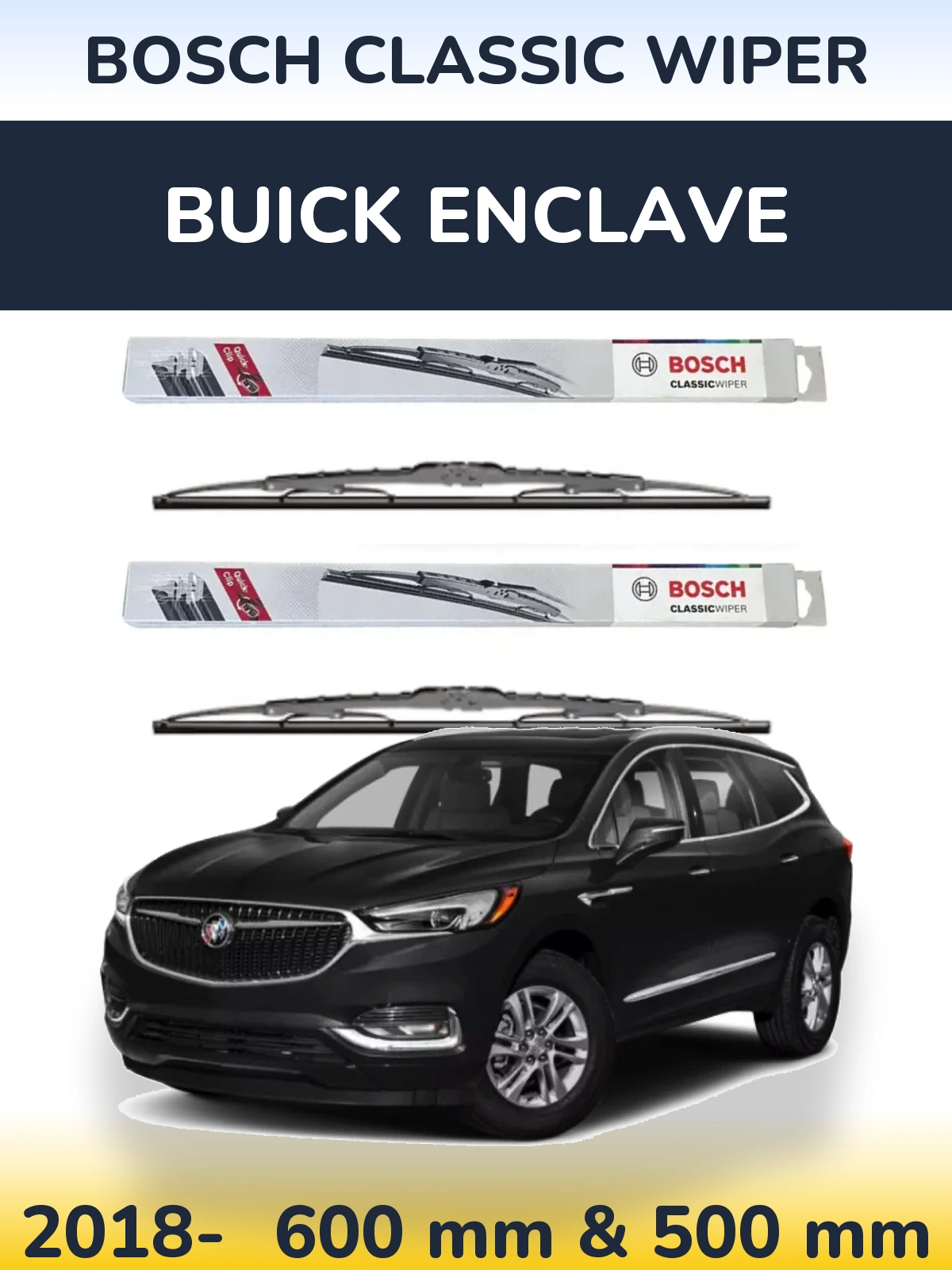 Комплект передних дворников BOSCH Classic Wiper 600 & 500 мм для Buick Enclave 2018-2026