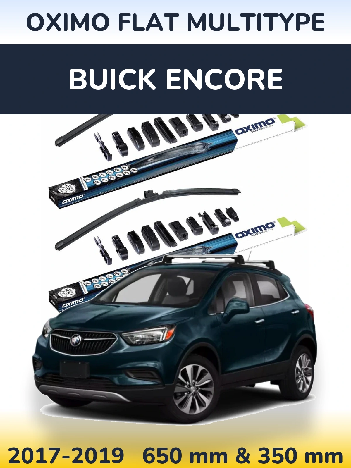 Front wiper blade set Oximo Flat MultiTipse 650 & 350 mm for Buick Encore 2017-2019