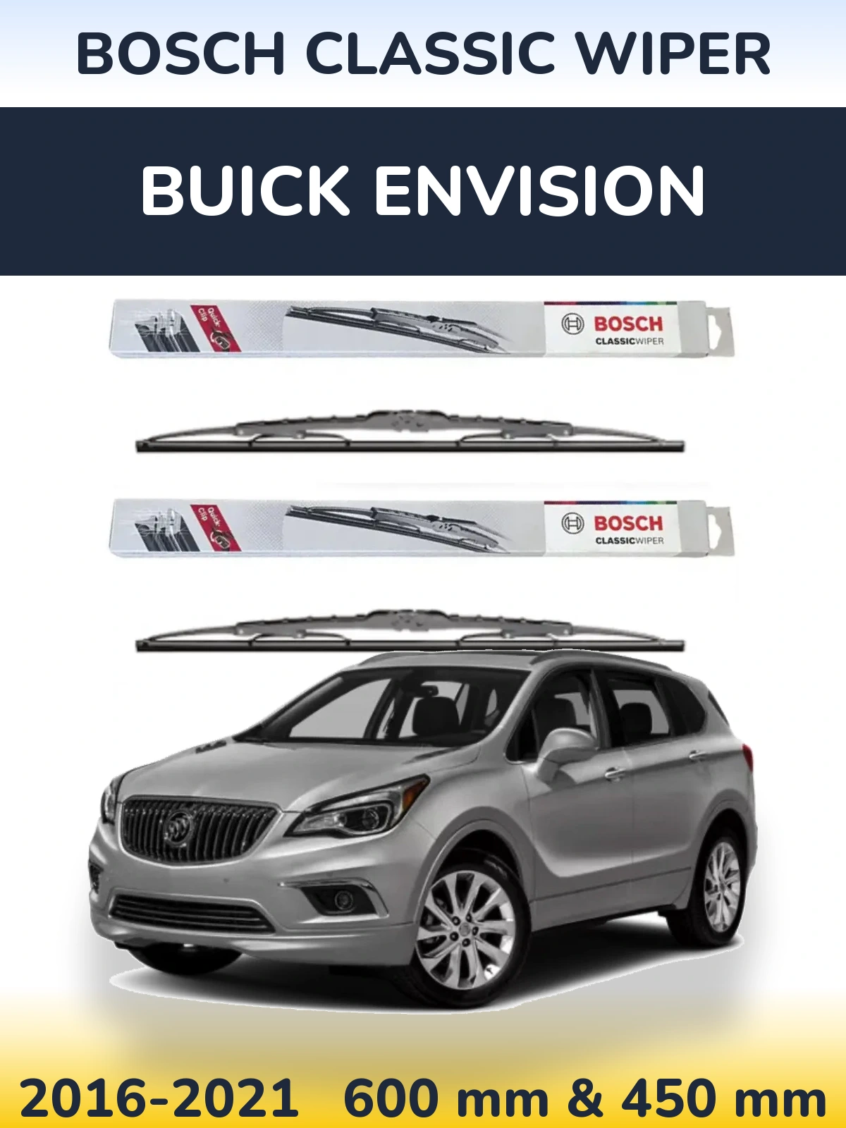 Комплект передних дворников BOSCH Classic Wiper 600 & 450 мм для Buick Envision 2016-2021