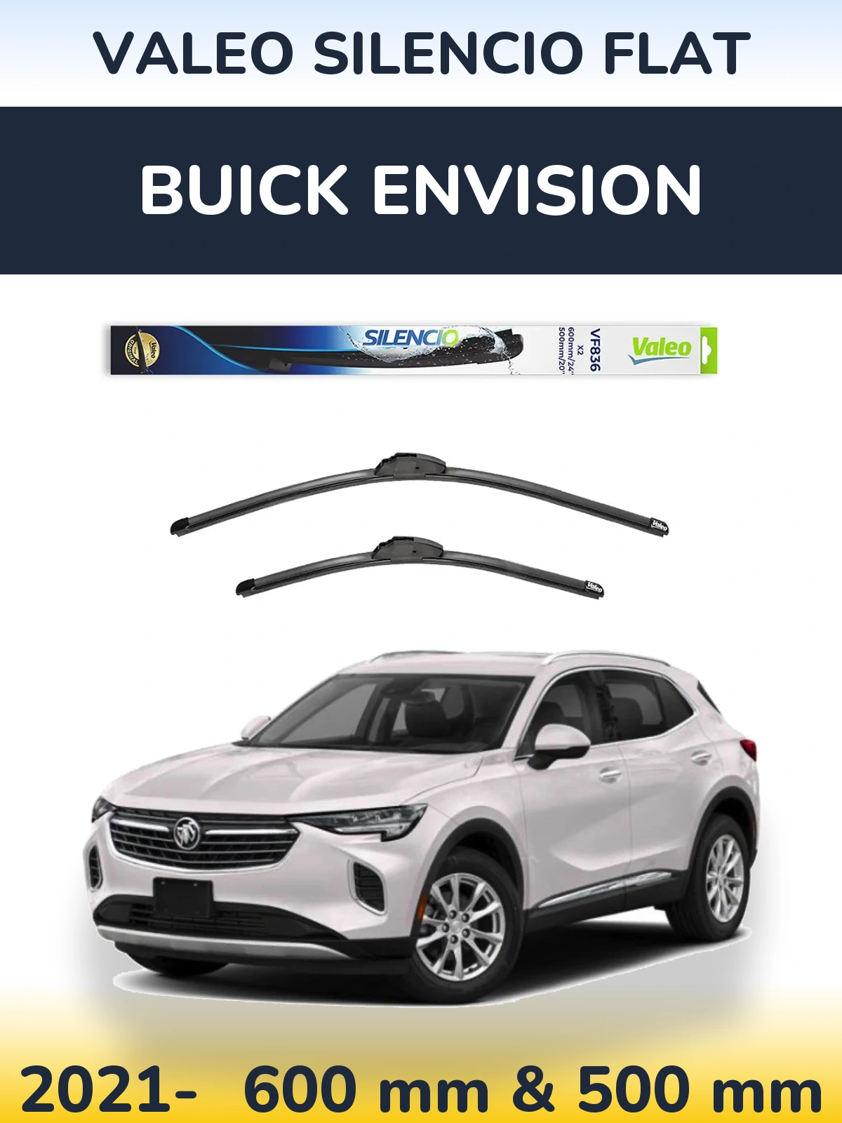 Комплект передніх щіток Valeo Silencio Flat 600 & 500 мм для Buick Envision 2021-2026