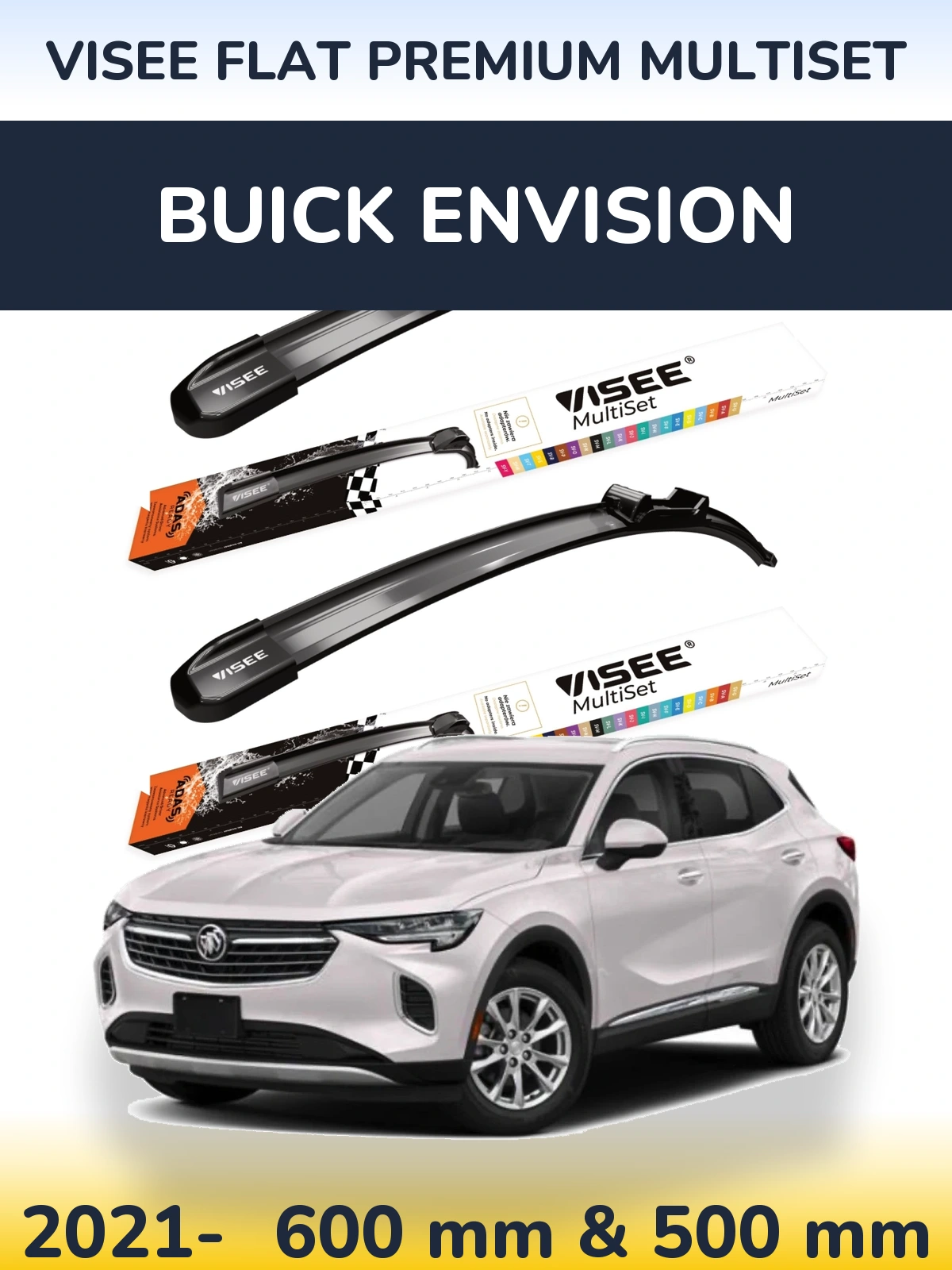 Front wiper blade set VISEE FLAT PREMIUM MultiSet 600 & 500 mm for Buick Envision 2021-2026