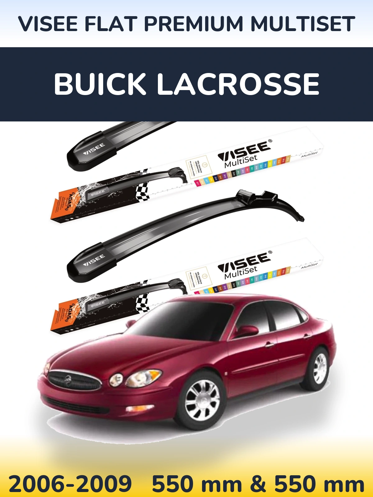 Комплект передних дворников VISEE FLAT PREMIUM MultiSet 550 & 550 мм для Buick LaCrosse 2006-2009