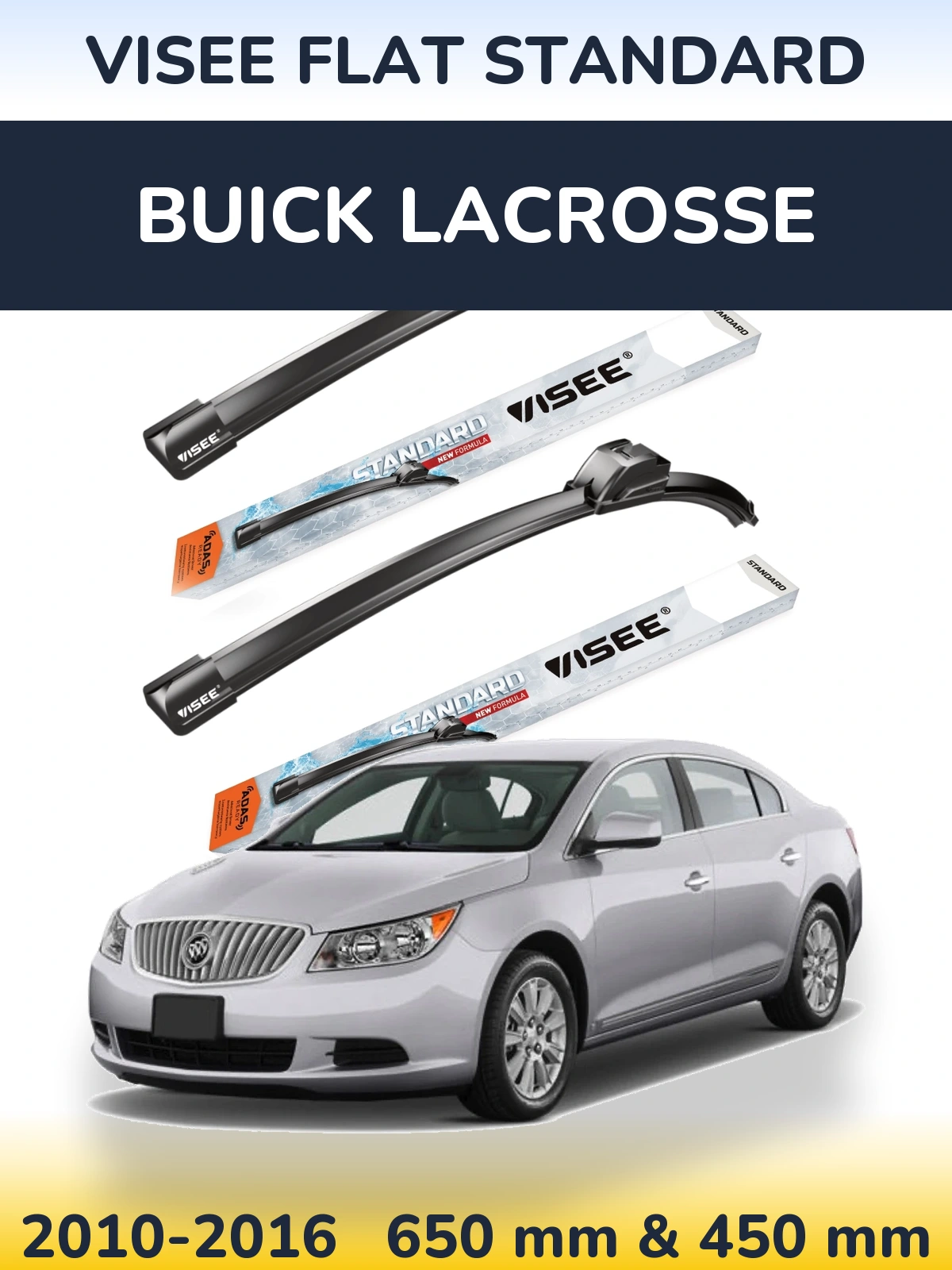 Front wiper blade set VISEE FLAT STANDARD 650 & 450 mm for Buick LaCrosse 2010-2016