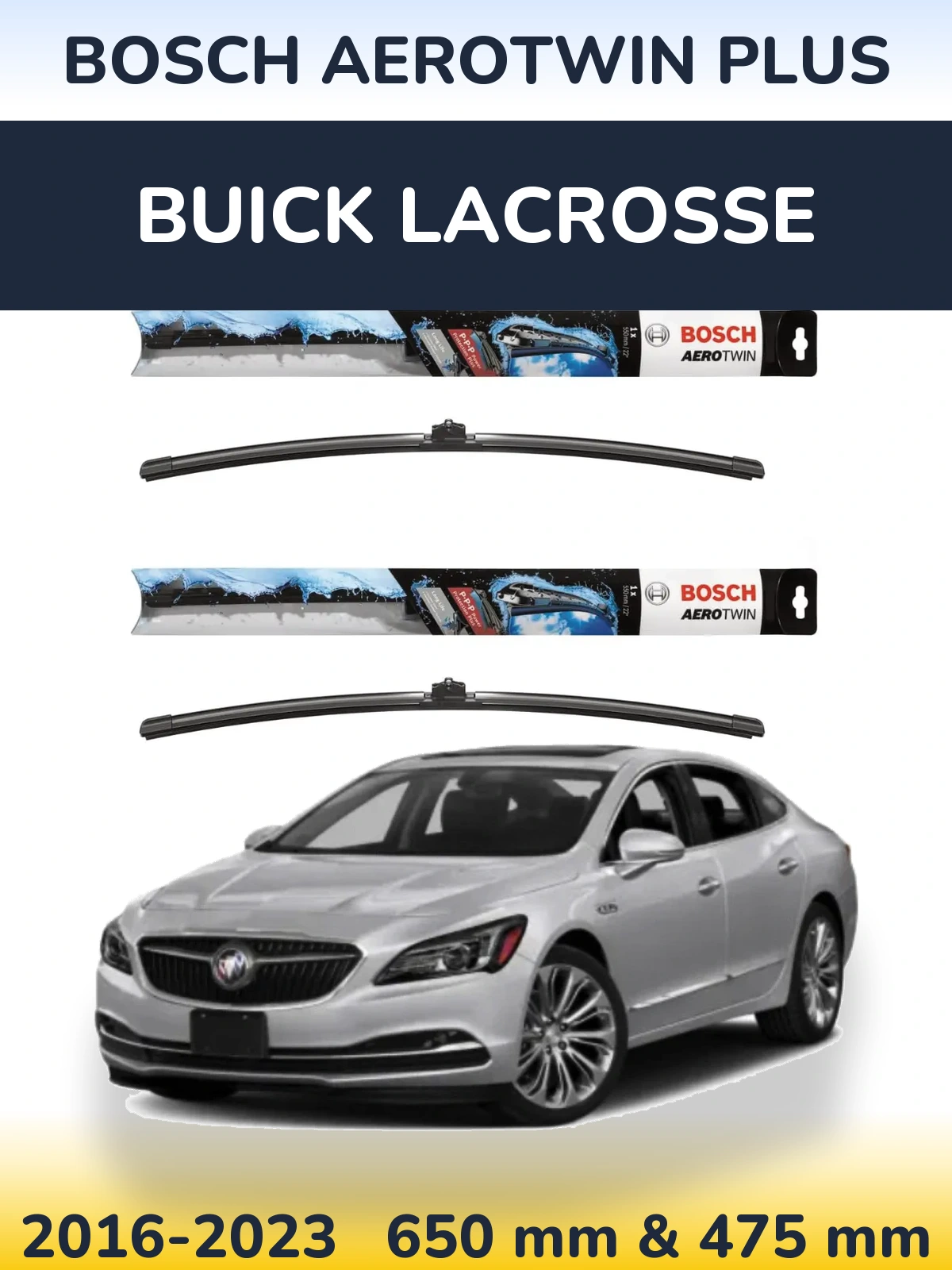 Комплект передних дворников BOSCH AeroTwin Plus 650 & 475 мм для Buick LaCrosse 2016-2023