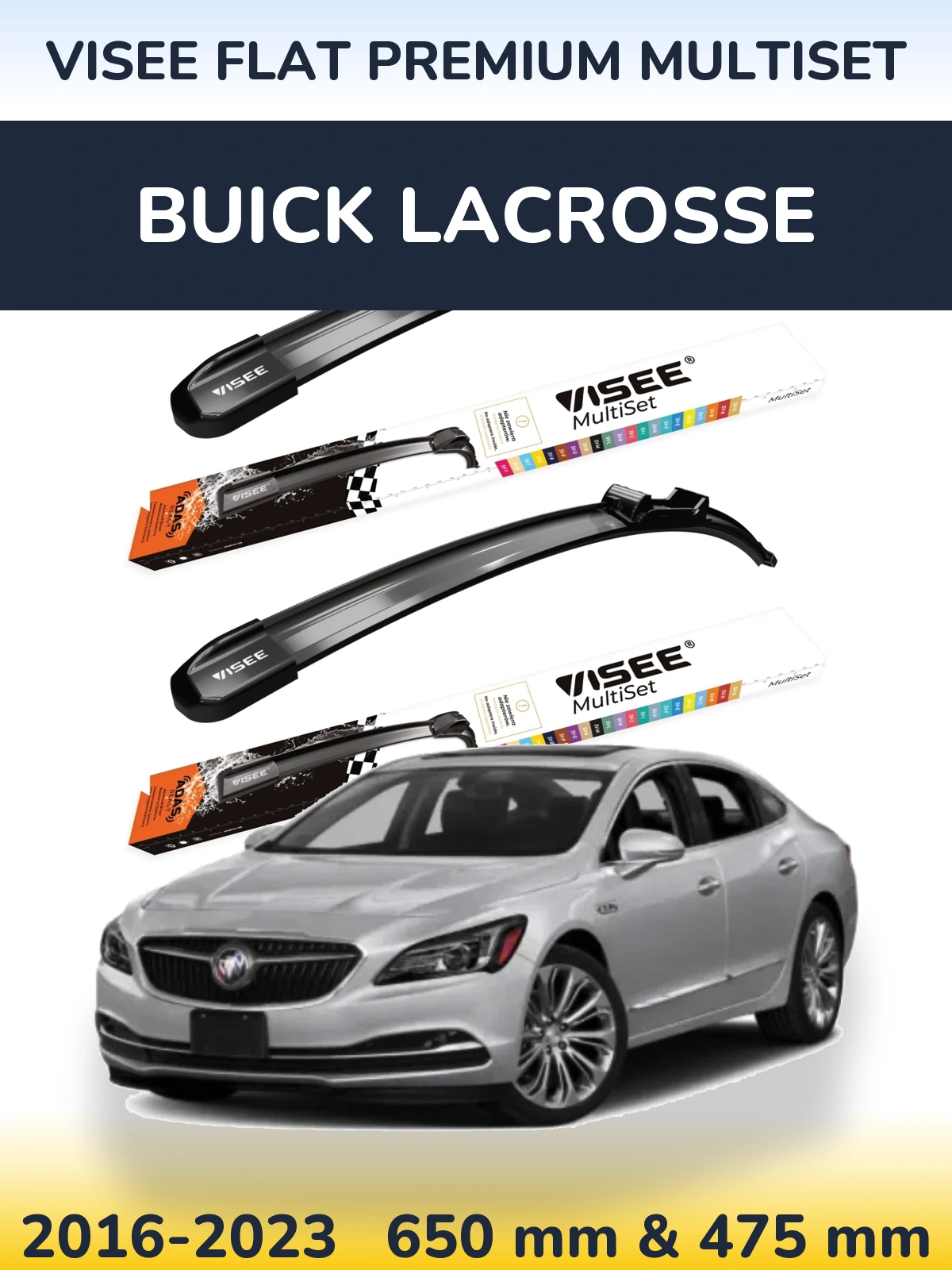 Front wiper blade set VISEE FLAT PREMIUM MultiSet 650 & 475 mm for Buick LaCrosse 2016-2023